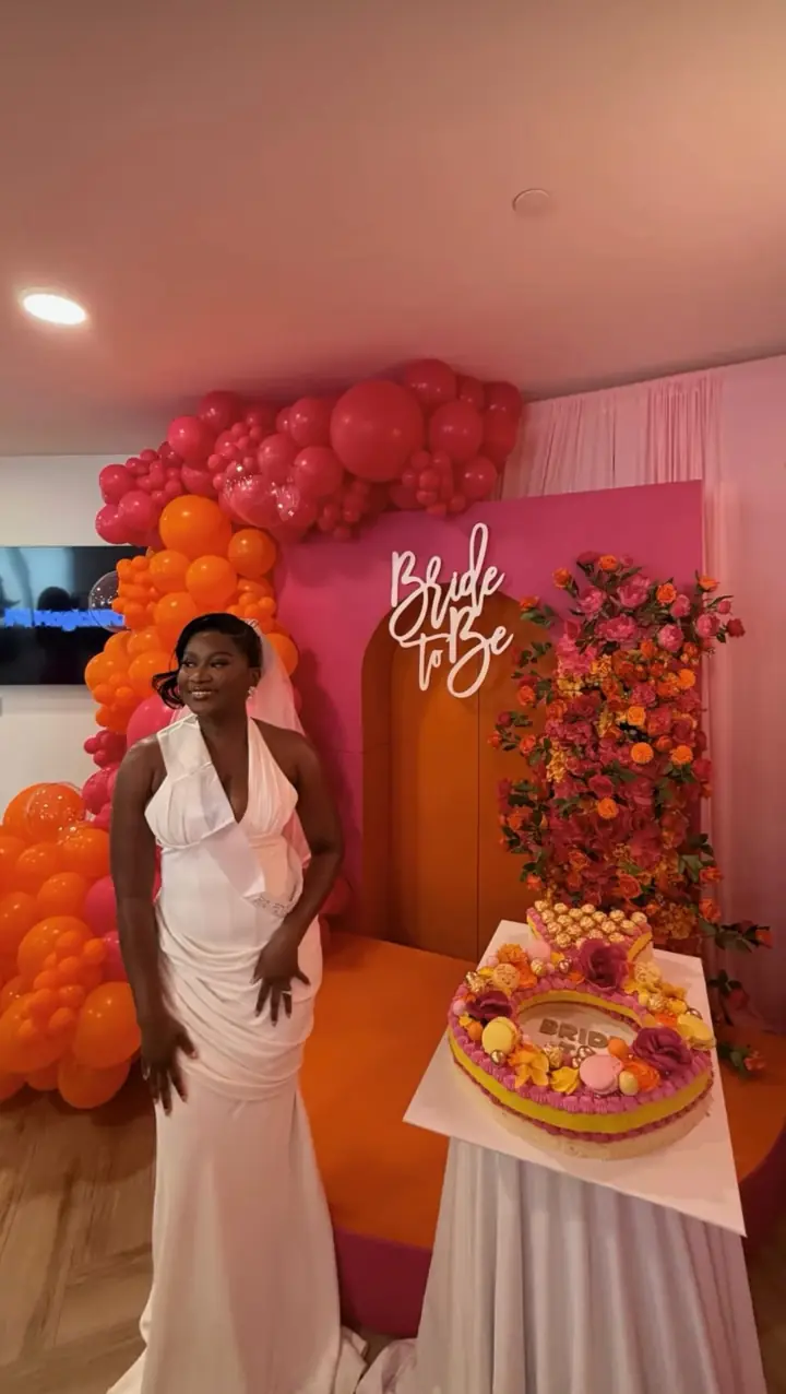Bride-to-be at an orange-themed shower