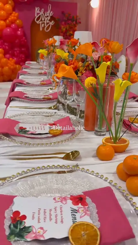 Custom menu cards on a shower table